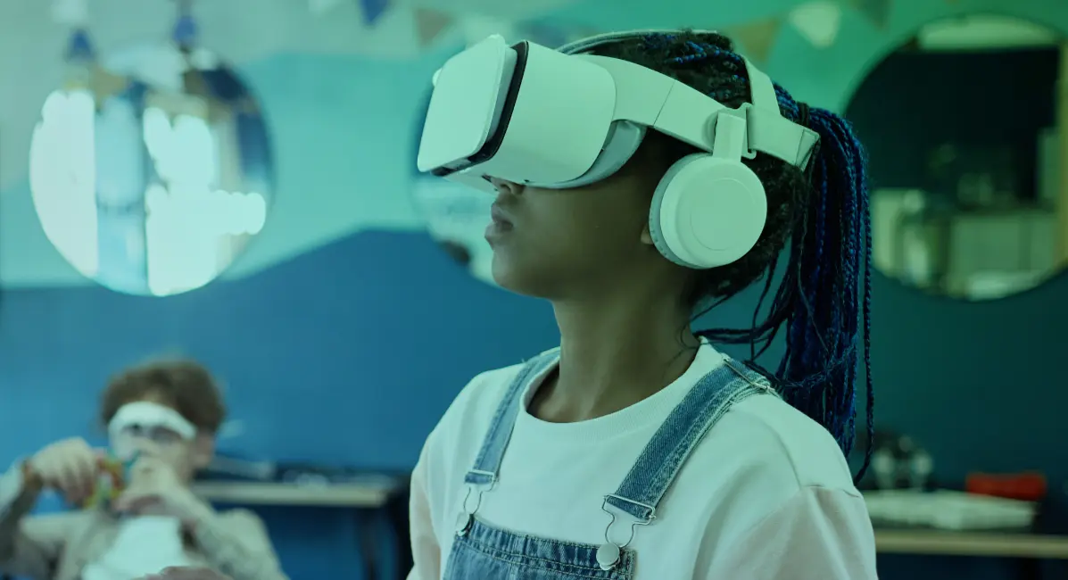 A girl wearing a VR headset